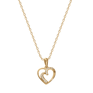 Collier en vermeil pendentif coeur oxydes blancs  - 42+3cm - Vue 2