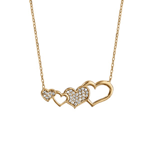 Collier en vermeil quatre coeurs dont deux  ajour�s et deux emplis d\'oxydes blancs sertis  - 42+3cm - Vue 2