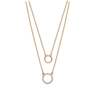Collier en vermeil double cha�ne 2 cercles dont 1 avec oxydes blancs sertis 42+3cm - Vue 2