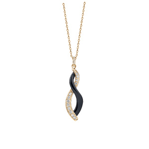 Collier en vermeil chane avec pendentif 2 rubans 1 cramique noire et l\'autre oxydes blanc serti 42+3cm - Vue 2