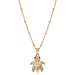 Collier en vermeil pendentif tortue avec oxydes blancs sertis - 36+4cm - Vue 2