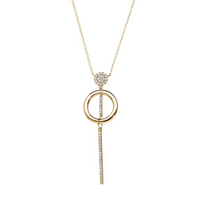 Collier en vermeil pendentif cercle oxydes blancs sertis et baguette pendante  -  42+3cm - Vue 2