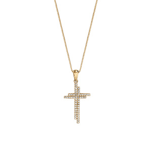 Collier en vermeil pendentif croix oxydes blancs sertis  - 42+3cm - Vue 2