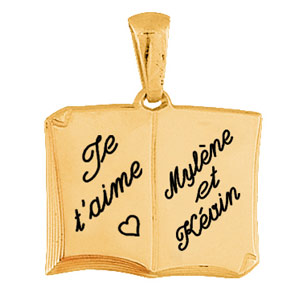 Pendentif en vermeil livre ouvert � graver grand mod�le - plaque prestige - Vue 2