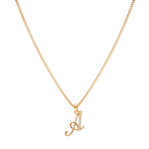 Collier en vermeil pendentif initiale A oxydes blancs sertis  - 42+3cm - Vue 2