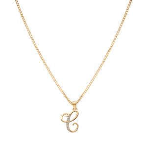 Collier en vermeil pendentif initiale C oxydes blancs sertis  -  42+3cm - Vue 2