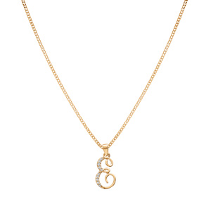 Collier en vermeil pendentif initiale E oxydes blancs sertis  - 42+3cm - Vue 2
