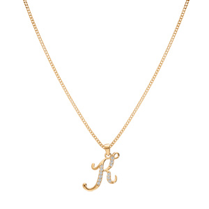 Collier en vermeil pendentif initiale K oxydes blancs sertis  - 42+3cm - Vue 2