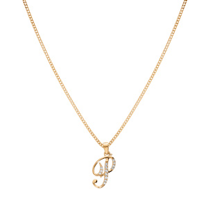 Collier en vermeil pendentif initiale P oxydes blancs sertis  - 42+3cm - Vue 2