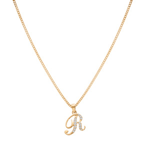 Collier en vermeil pendentif initiale R oxydes blancs sertis  - 42+3cm - Vue 2