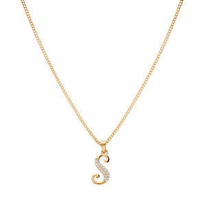 Collier en vermeil pendentif initiale S oxydes blancs sertis  -  42+3cm - Vue 2