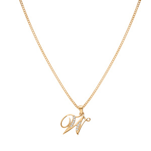 Collier en vermeil pendentif initiale W oxydes blancs sertis  - 42+3cm - Vue 2