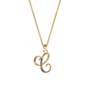 Collier en vermeil pendentif initiale C oxydes multi couleurs sertis  - 42+3cm - Vue 2