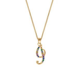 Collier en vermeil pendentif initiale i oxydes multi couleurs sertis - 42+3cm - Vue 2