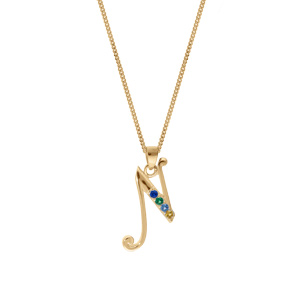 Collier en vermeil pendentif initiale N oxydes multi couleurs sertis  - 42+3cm - Vue 2