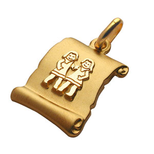 Pendentif en plaqu� or zodiaque parchemin simple G�meaux - Vue 2