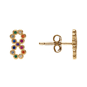 Boucles d\'oreille tige en plaqu� or puce motif infini multi couleurs - Vue 2