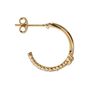 Cr�oles en plaqu� or petit mod�le oxydes blancs sertis en d�cal� et fermoir poussette - Vue 2