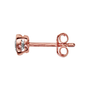 Boucles d\'oreilles en plaqu� or rose solitaire oxyde rond blanc serti clos et fermoir poussette - Vue 2