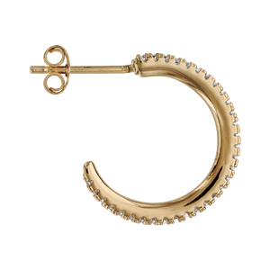 Cr�oles en plaqu� or petit mod�le orn�es d\'oxydes blancs sertis et fermoir poussette - Vue 2