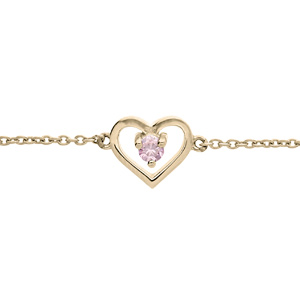 Bracelet en plaqu� or cha�ne avec coeur et oxyde rose 14+3cm - Vue 2