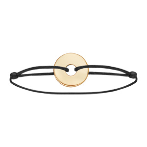 Bracelet en plaqu� or cordon noir coulissant avec disque � graver au milieu - Vue 2