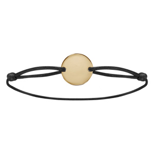 Bracelet en plaqu or cordon coulissant noir avec plaque ronde  graver - Vue 2