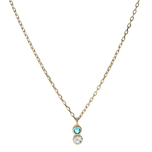 Collier en plaqu� or cha�ne avec pendentif 2 oxydes ciel et blanc serti 40+4cm - Vue 2