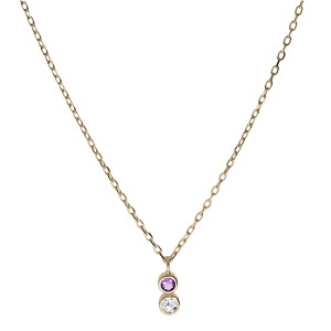 Collier en plaqu� or cha�ne avec pendentif 2 oxydes violet et blanc serti 42+3cm - Vue 2
