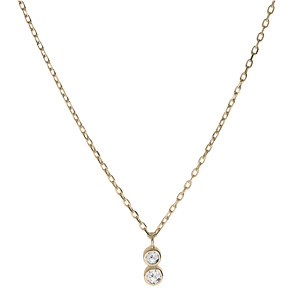 Collier en plaqu� or cha�ne avec pendentif 2 oxydes blancs sertis clos 40+3cm - Vue 2