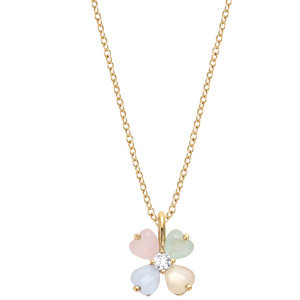 Collier plaqu� or pendentif forme fleur verre opaque pastel - longueur 40+4cm - Vue 2