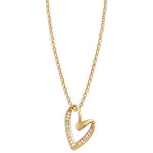 Collier plaqu� or pendentif forme coeur oxydes blancs sertis - longueur 40+4cm - Vue 2