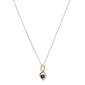 Collier en plaqu� or cha�ne avec pendentif infini oxydes bleu et blancs sertis 40+5cm - Vue 2