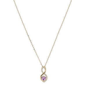Collier en plaqu� or cha�ne avec pendentif infini Amethyste v�ritable et oxydes blancs sertis 40+5cm - Vue 2