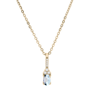 Collier en plaqu� or cha�ne avec pendentif long Topaze bleu v�ritable et oxydes blancs sertis 40+5cm - Vue 2