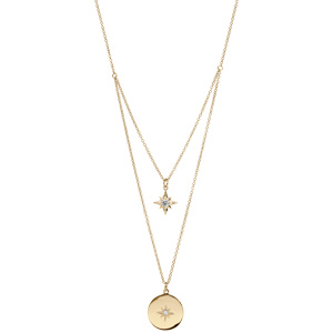 Collier en plaqu� or double rang avec 1 �toile et 1 pastille avec etoile oxyde blanc 40+4cm - Vue 2
