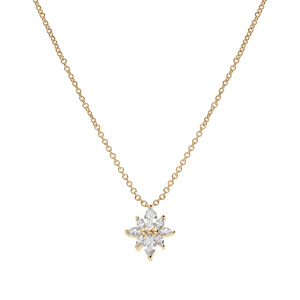 Collier en plaqu� or cha�ne avec pendentif forme fleur oxydes blancs 42+3cm - Vue 2