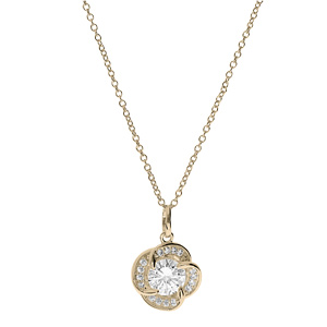 Collier en plaqu� or cha�ne avec pendentif noeud d\'amour d\'oxydes blancs 40+4cm - Vue 2