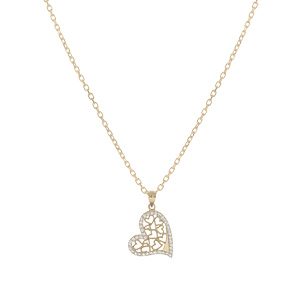 Collier en plaqu� or cha�ne avec pendentif coeur filigrane contour oxydes blancs sertis 40+5cm - Vue 2