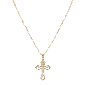 Collier en plaqu� or cha�ne avec pendentif croix filigrane oxyde blanc 40+5cm - Vue 2