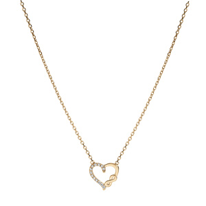 Collier en plaqu� or avec pendentif coeur et infini oxydes blancs sertis 38+4cm - Vue 2
