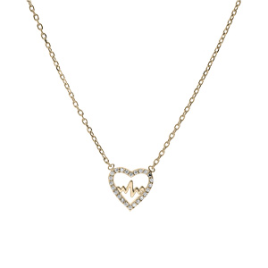 Collier en plaqu� or avec pendentif coeur avec courbe oxydes blancs sertis 38+4cm - Vue 2