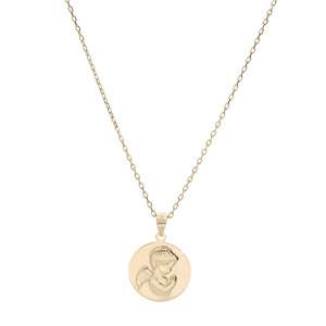 Collier en plaqu� or cha�ne avec pendentif m�daille Angelot en relief 40+5cm - Vue 2