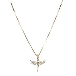Collier en plaqu� or cha�ne avec penden �p�e et aile d\'ange 40+5cm - Vue 2