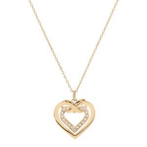 Collier en plaqu� or cha�ne avec pendentif double coeur oxydes blancs sertis 42+3cm - Vue 2