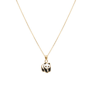 Collier en plaqu� or avec pendentif panda r�sine noire et balnche 36+2cm - Vue 2