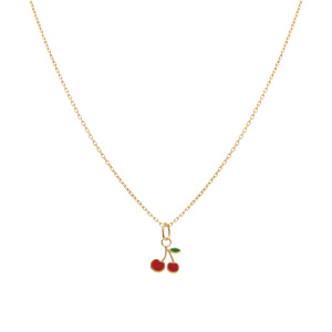 Collier en plaqu� or avec pendentif cerise 38+5cm - Vue 2