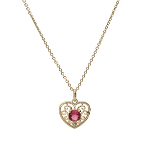 Collier en plaqu� or cha�ne avec pendentif forme coeur ajour�e oxyde fushia 40+4cm - Vue 2
