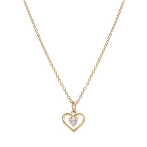 Collier en plaqu� or cha�ne avec pendentif coeur et oxyde rose 35+5cm - Vue 2