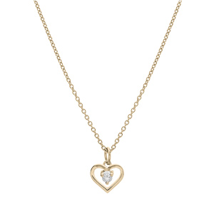 Collier en plaqu� or cha�ne avec pendentif coeur et oxyde blanc 35+5cm - Vue 2